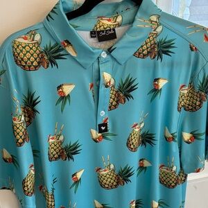 Bad Birdie Teal Pineapple Print Polo Shirt